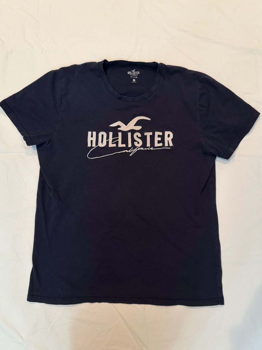 Hollister California Graphic Logo Crew Neck T-Shirt in Navy